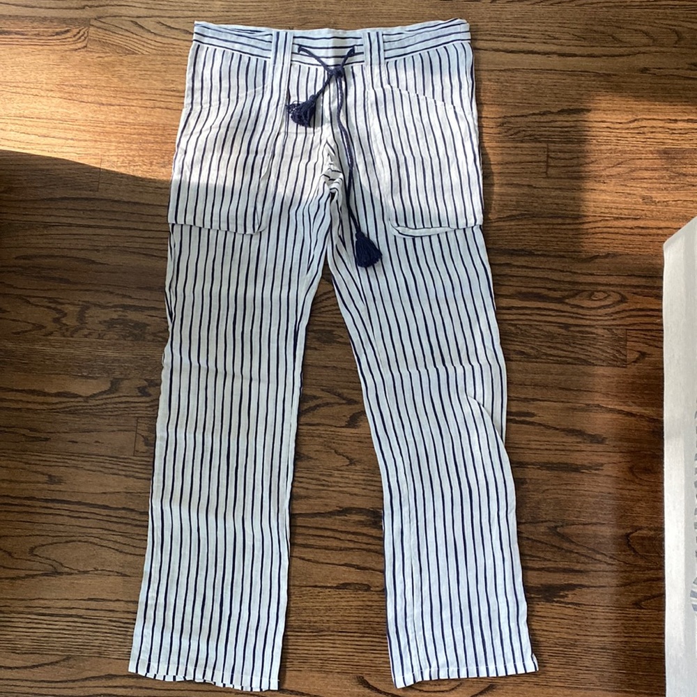 Tory Burch beach pants XS, navy and white strip with drawstring